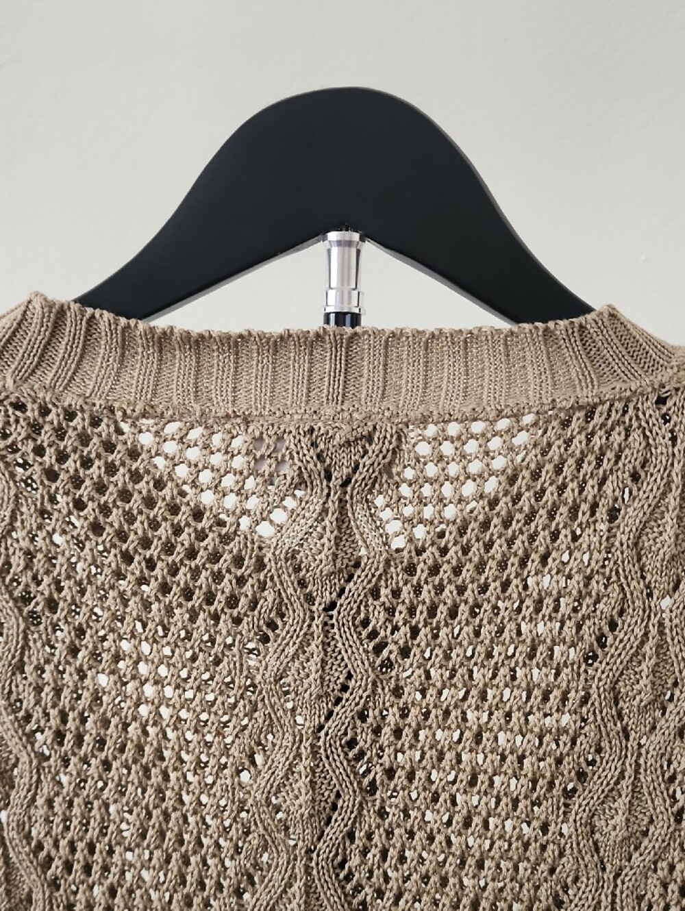 Stitches Taupe Open-Knit Crewneck Sweater - Picture 6 of 10